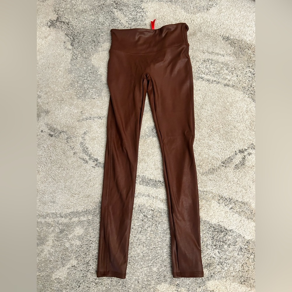 SPANX Faux Leather Leggings, Size Small, Mahogany colored. Worn once.